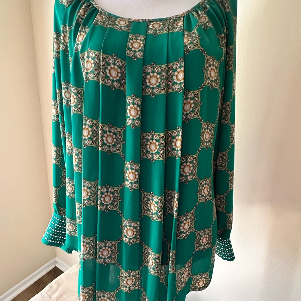 Alfani Teal Geometric Women's Blouse
